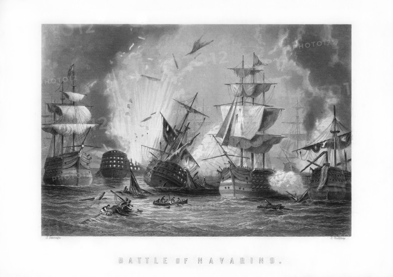 The naval Battle of Navarino, 20th October 1827, (1893).Artist: J Godfrey