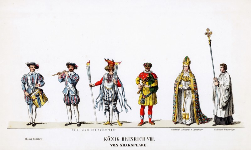 Theatre costume designs for Shakespeare's play, Henry VIII, 19th century. Artist: Unknown