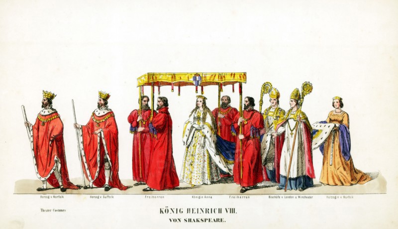 Theatre costume designs for Shakespeare's play, Henry VIII, 19th century. Artist: Unknown
