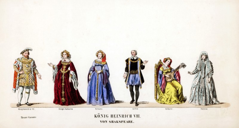 Theatre costume designs for Shakespeare's play, Henry VIII, 19th century. Artist: Unknown