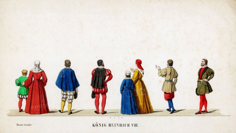 Theatre costume designs for Shakespeare's play, Henry VIII, 19th century. Artist: Unknown