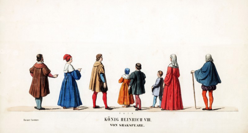 Theatre costume designs for Shakespeare's play, Henry VIII, 19th century. Artist: Unknown