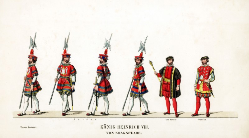 Theatre costume designs for Shakespeare's play, Henry VIII, 19th century. Artist: Unknown