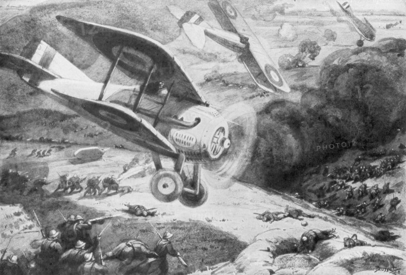 Air cavalry, attacking the infantry, 1918, (1926). Artist: Maurice Busset