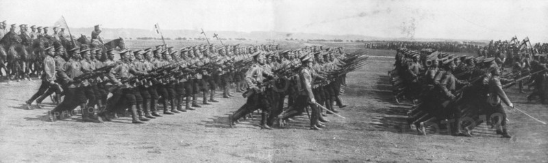 Russian troops parading during French President Raymond Poincare's visit to Russia, 22 July, 1914. Creator: Unknown.