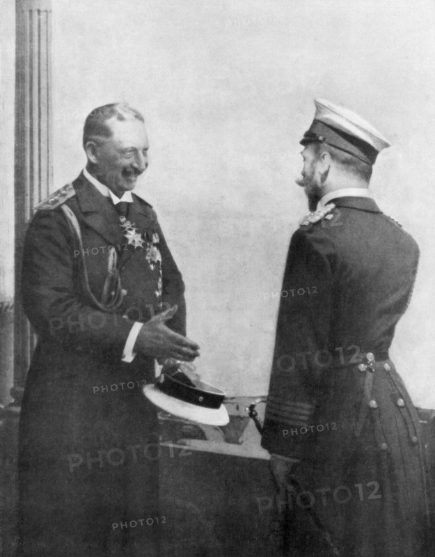 Emperor Welhelm II of Germany greeting Tsar Nicholas II of Russia before the First World War. Artist: Unknown