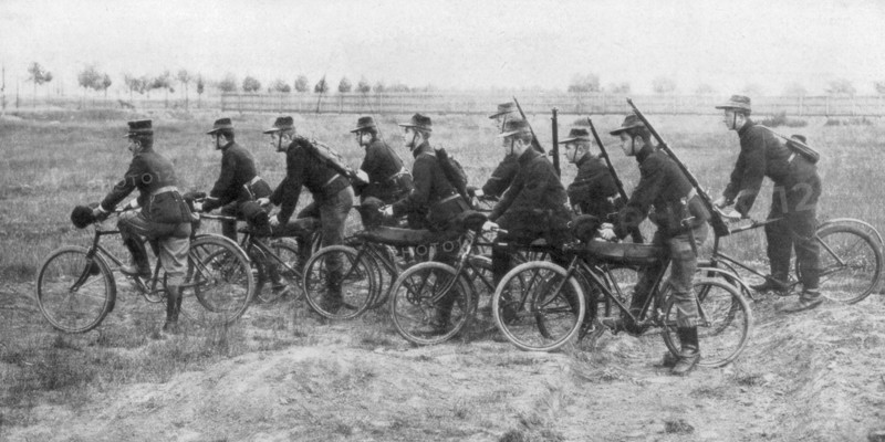 Belgian bicycle troops in Haelen, Belgium, August 1914.Artist: Montigny