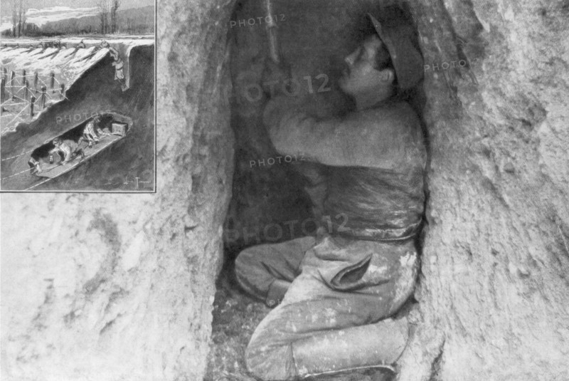 A French sapper digging a tunnel to place a mine under the enemy lines, France, 1915. Artist: Unknown