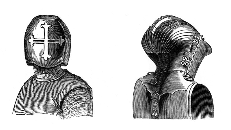 Helmets, 13th and 15th centuries, (1870). Artist: Unknown