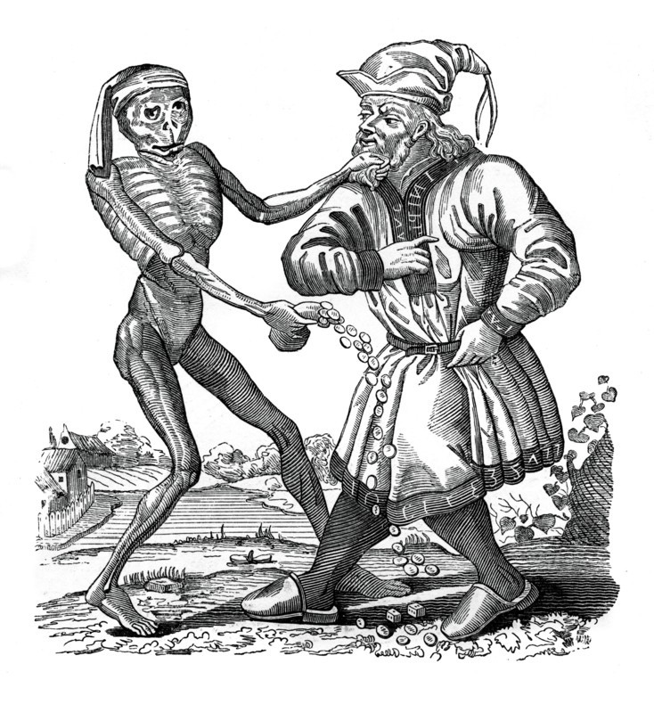 'Death and the Jew', an episode from the Dance of Death, 1441, (1870). Artist: Unknown