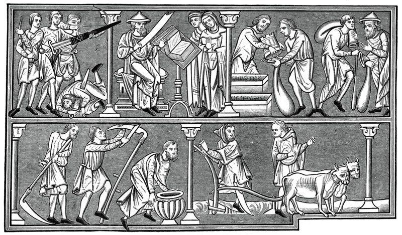 Scenes of medieval life, 13th century, (1870). Artist: Unknown