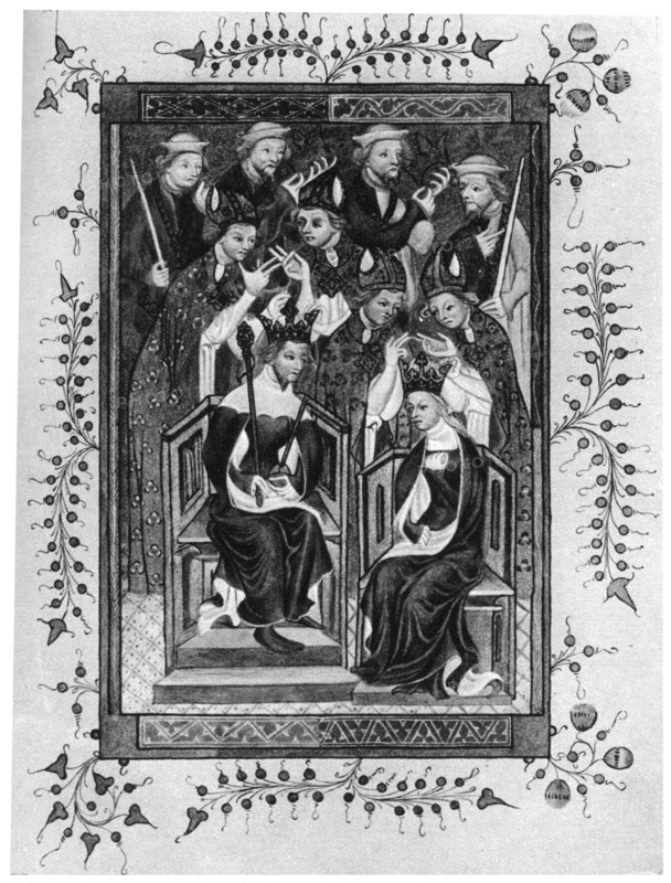 'The Crowning of a King and Queen', late 14th century (1937). Artist: Unknown