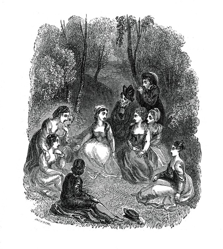 Scene from the introduction to The Decameron by Giovanni Boccaccio, (1833).Artist: Thomas Stothard