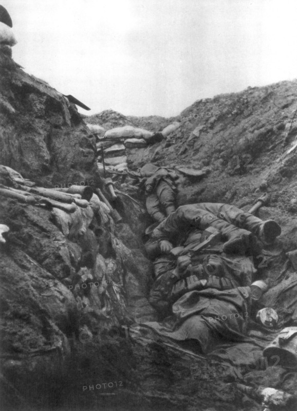 Bodies in a trench at Mort Homme, Verdun, France, 9 April 1916. Artist: Unknown