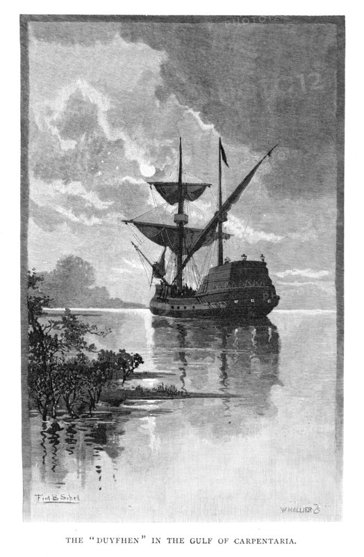 The 'Duyfken' in the Gulf of Carpentaria, Australia, 1606 (1886).Artist: W Mollier