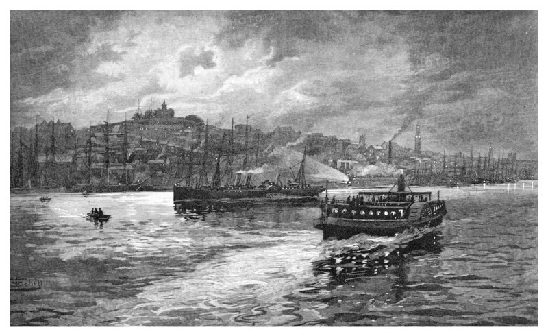 Night scene, Darling Harbour, Sydney, New South Wales, Australia, 1886.Artist: Frederic B Schell