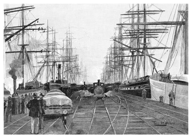 Port of Melbourne, Victoria, Australia, 1886.Artist: W Mollier