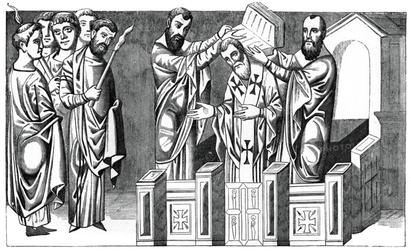 Consecration of a bishop, 9th century, (1870). Artist: Unknown
