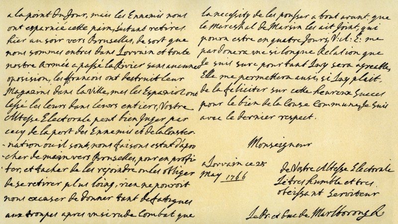 Letter from the Duke of Marlborough to the future King George I, Louvain, 25 May 1706.Artist: John Churchill, Duke of Marlborough
