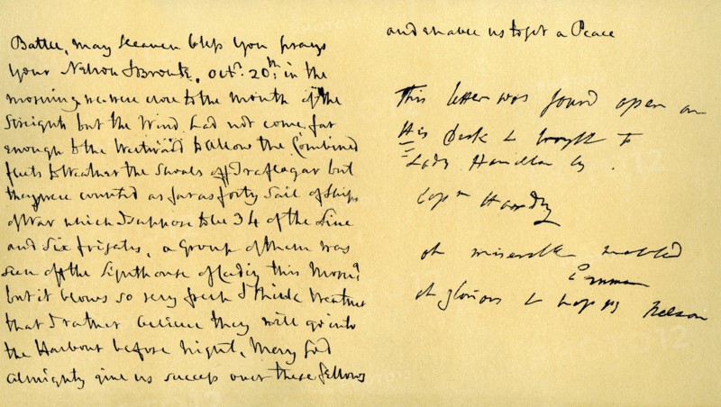 Letter from Lord Horatio Nelson to Lady Emma Hamilton, 19th October 1805. Artist: Horatio Nelson