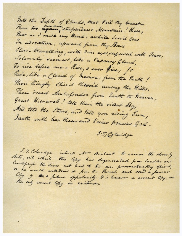Hymn before Sunrise in the Vale of Chamouny , first printed in 1802.Artist: Samuel Taylor Coleridge