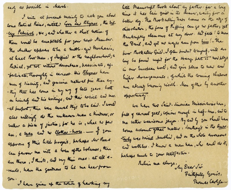 Letter from Thomas Carlyle to Macvey Napier, editor of the Edinburgh Review, 6th February 1832.Artist: Thomas Carlyle