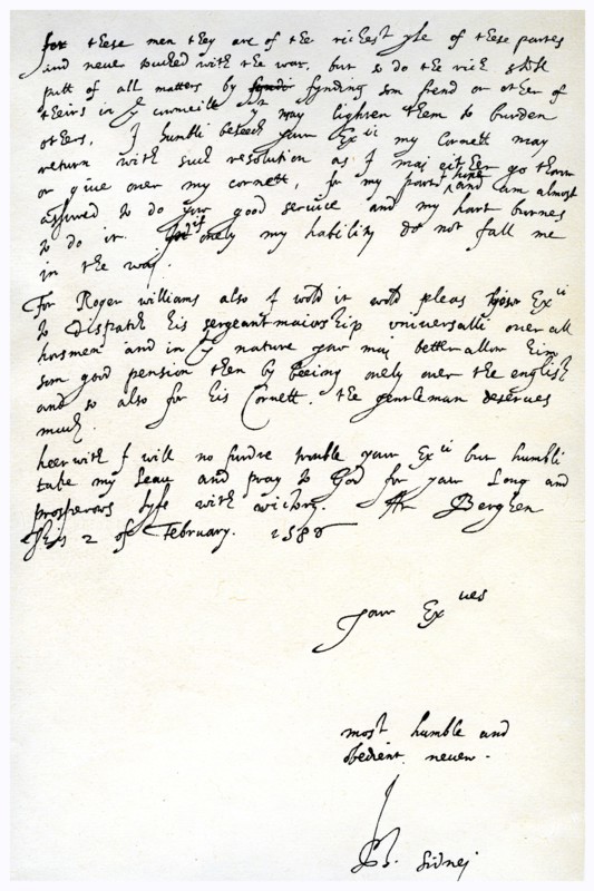 Letter from Sir Philip Sidney to Robert Dudley, Earl of Leicester, 2nd February 1586.Artist: Sir Philip Sidney