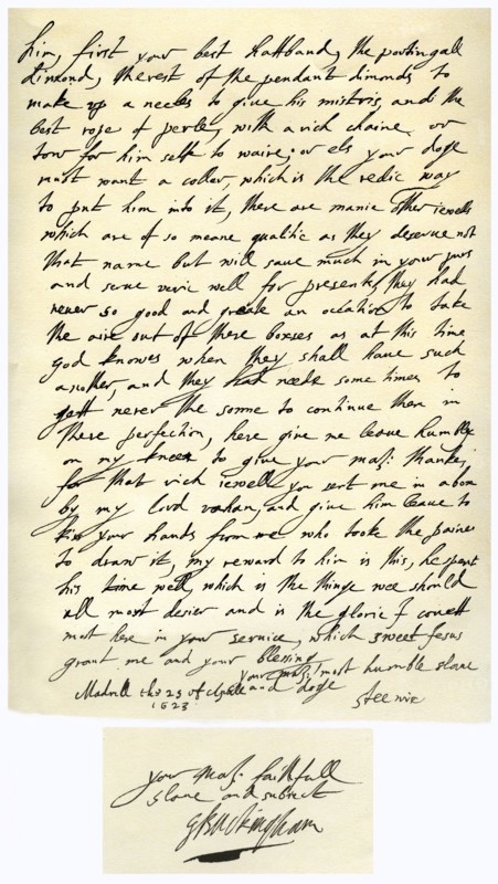 Letter from George Villiers, Duke of Buckingham, to James I, 25th April 1623.Artist: George Villiers, 1st Duke of Buckingham