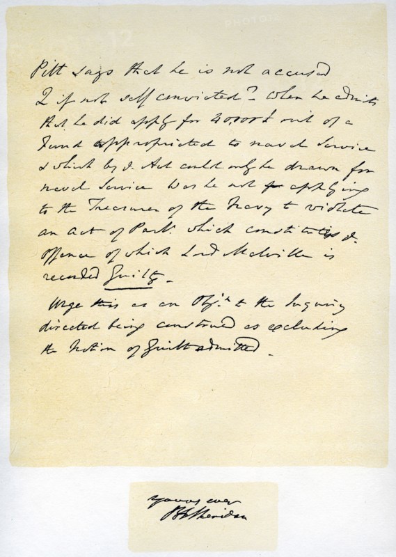 Notes for a a speech by Richard Brinsley Sheridan, 30th April 1805.Artist: Richard Sheridan