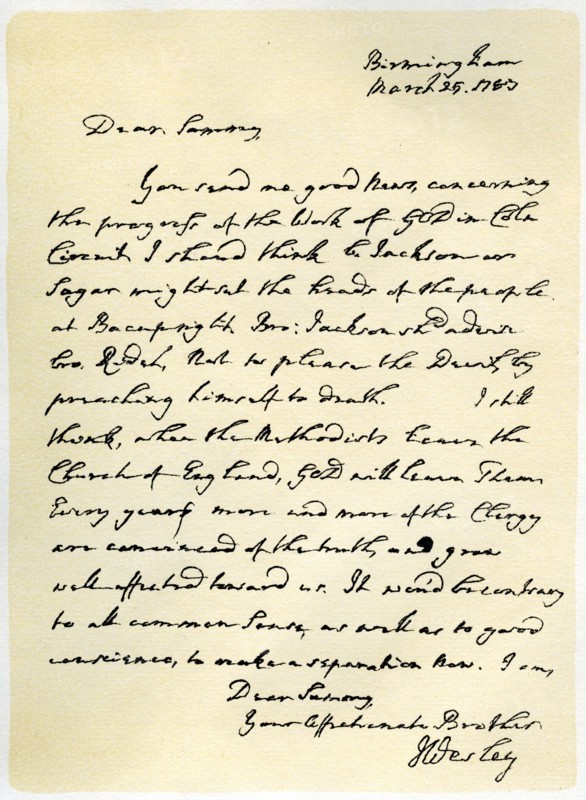 Letter from John Wesley to Samuel Bradburn, 25th March 1783.Artist: John Wesley