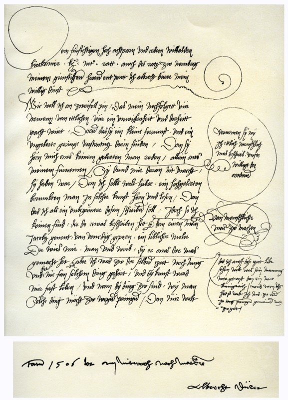 Draft of Albrecht Durer's dedication to Bilibald Pirckheimer, c1523. Artist: Albrecht Dürer