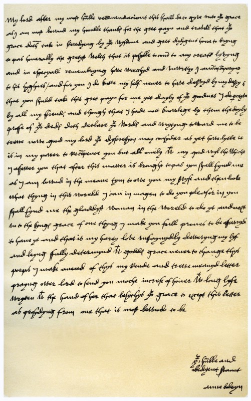 Letter from Anne Boleyn to Cardinal Wolsey, c1528.Artist: Anne Boleyn