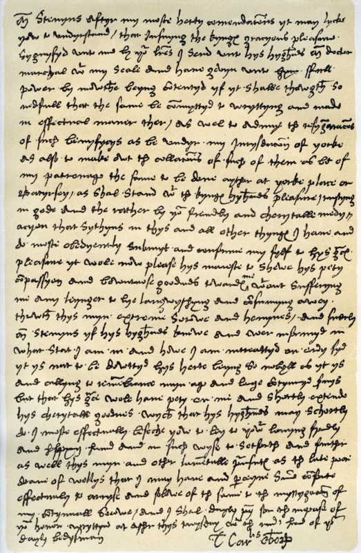 Letter from Thomas Wolsey, Archbishop of York to Dr Stephen Gardiner, February or March 1530.Artist: Cardinal Thomas Wolsey