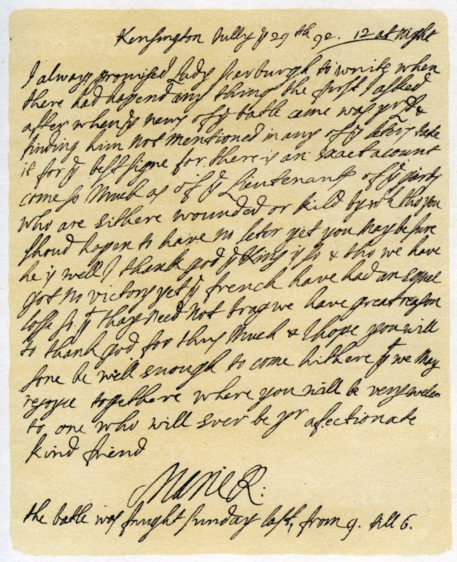 Letter from Queen Mary II to Frances Lumley, 29th July 1692.Artist: Queen Mary II