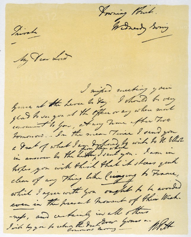 Letter from William Pitt The Younger, October 1790.Artist: William Pitt