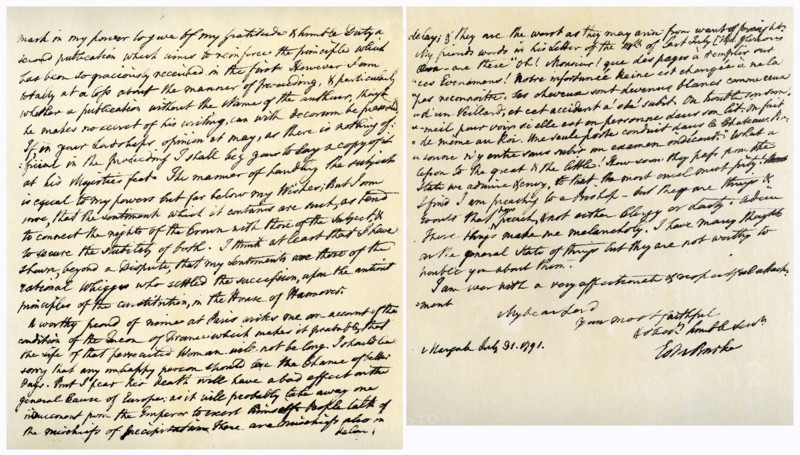 Letter from Edmund Burke to John Douglas, 31st July 1791.Artist: Edmund Burke