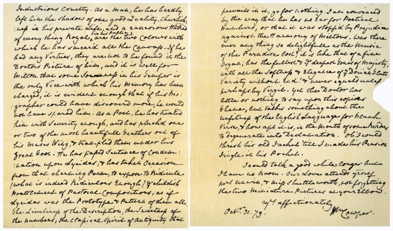 Letter from William Cowper to William Unwin, 31st October 1779.Artist: William Cowper