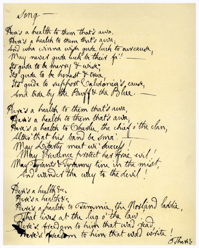 Here's a health to them that's awa, c1792.Artist: Robert Burns