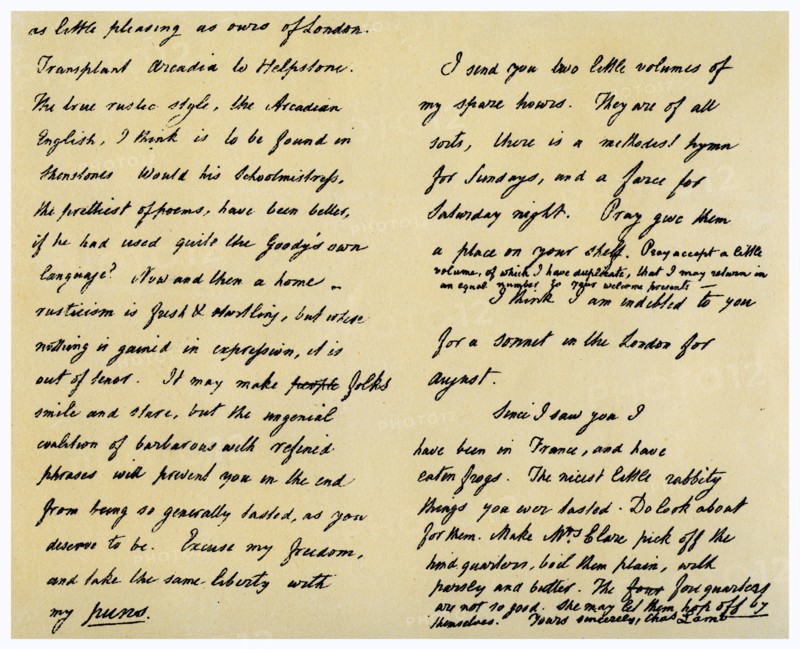 Letter from Charles Lamb to John Clare, 31st August 1822.Artist: Charles Lamb