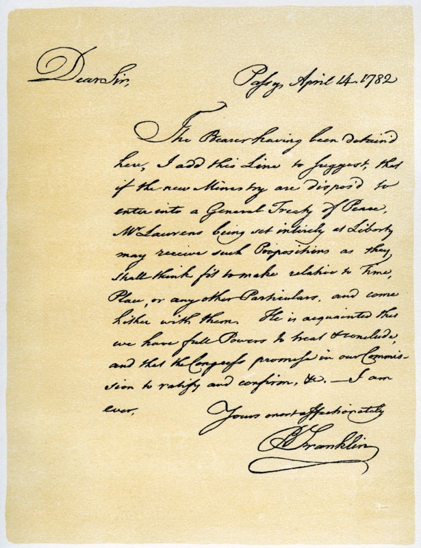Letter from Benjamin Franklin to David Hartley MP, 14th April 1782.Artist: Benjamin Franklin