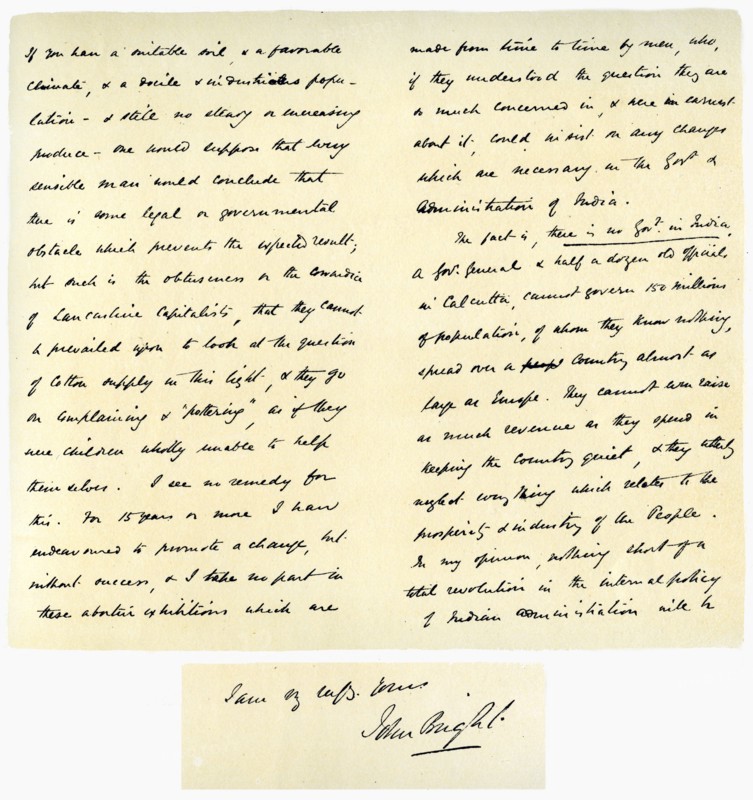 Letter from John Bright to Colonel Rathbone, 23rd January 1861.Artist: John Bright