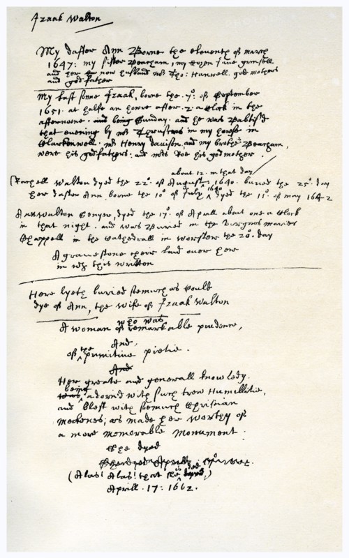 Notes made by Izaak Walton, c1662.Artist: Izaak Walton