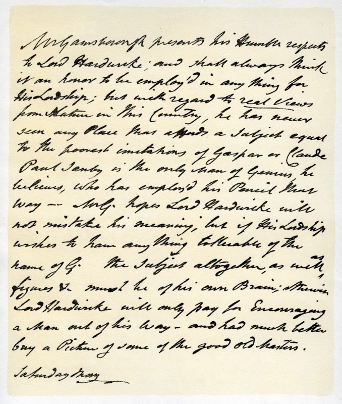 Letter from Thomas Gainsborough to Lord Hardwicke, c1760-1770.Artist: Thomas Gainsborough