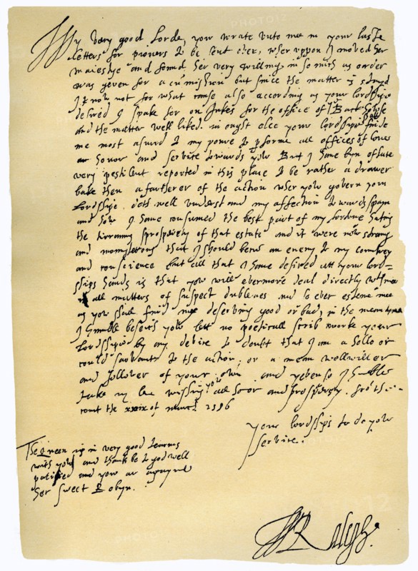 Letter from Sir Walter Raleigh to Robert Dudley, Earl of Leicester, 29th March 1586.Artist: Sir Walter Raleigh