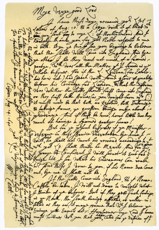 Letter from William Laud, Archbishop of Canterbury to Edward Conway, 14th August 1640.Artist: William Laud