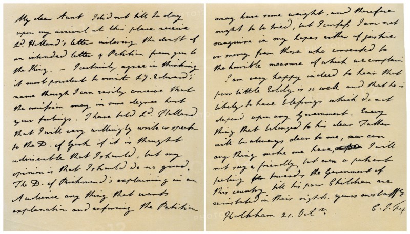 Letter from Charles James Fox to his Aunt Emily, 21st October 1798.Artist: Charles James Fox