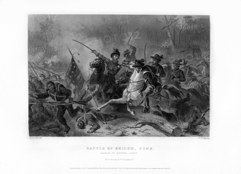 Charge of General Grant, Battle of Shiloh, Tennessee, April 1862, (1862-1867).Artist: W Ridgway