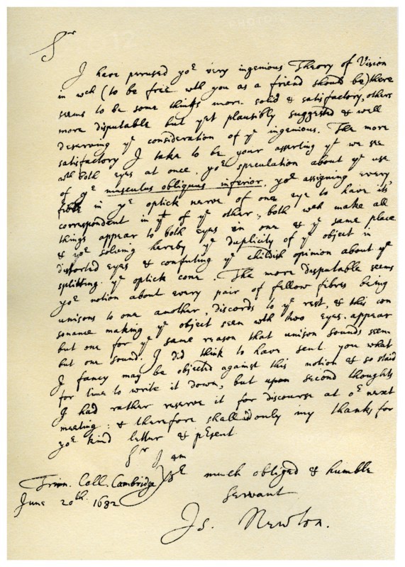 Letter from Sir Issac Newton to William Briggs, 20th June 1682.Artist: Isaac Newton
