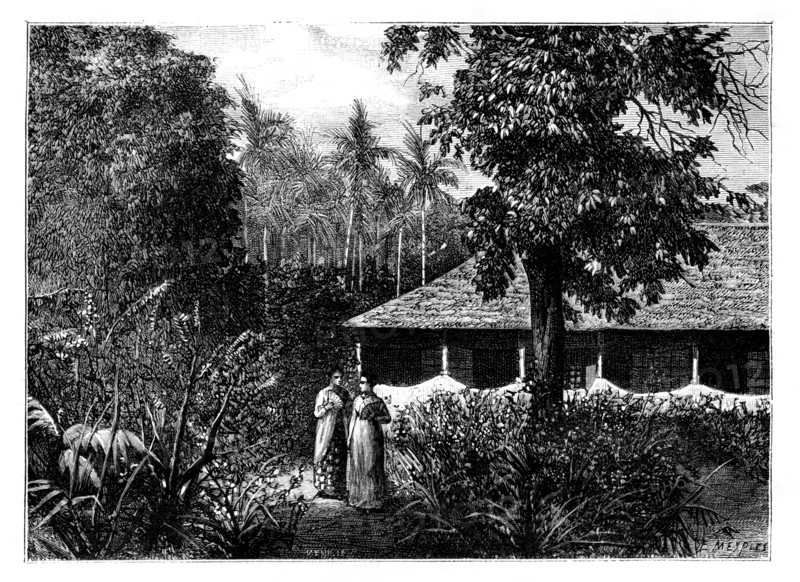 Dutch house in Ternate, Indonesia, 19th century.Artist: Mesples