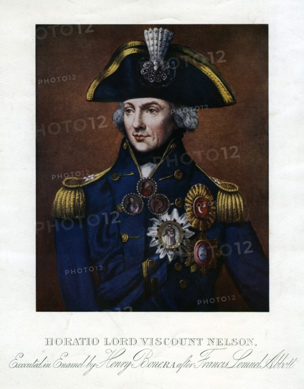 Horatio Nelson, 1st Viscount Nelson, English naval commander.Artist: Henry Bone
